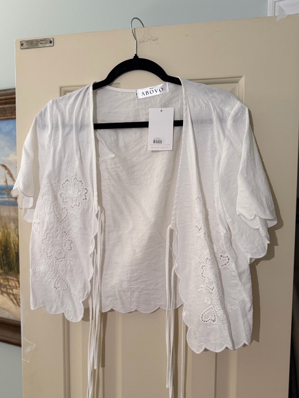 White Embroidered Short Sleeve Cover-Up Bolero